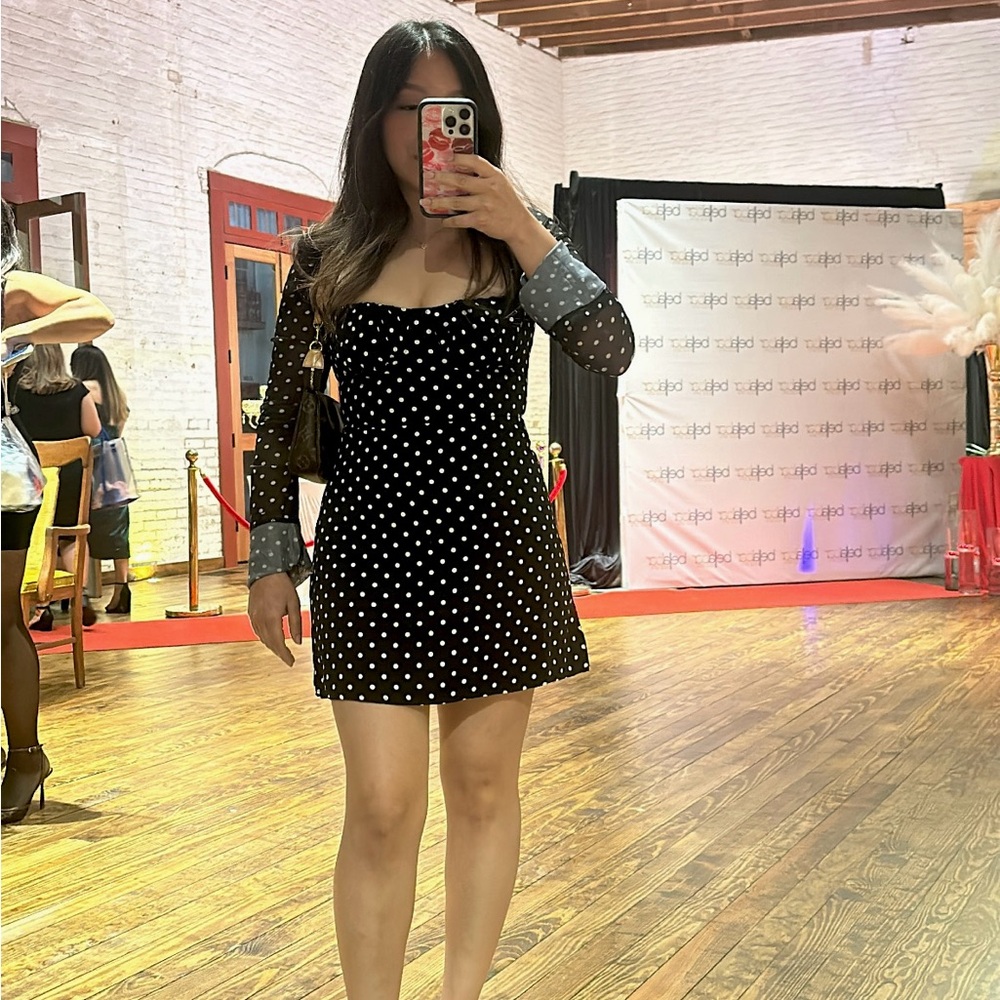 Princess Polly Dyer Mini Dress Polka Dot Black White